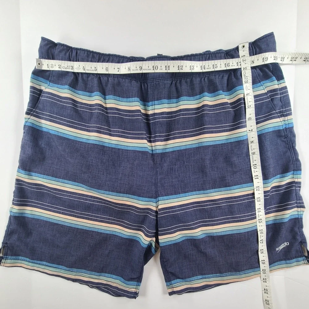 Speedo Swim Trunks Shorts Mens 2X Blue Striped Lined Resortwear Surf Summer